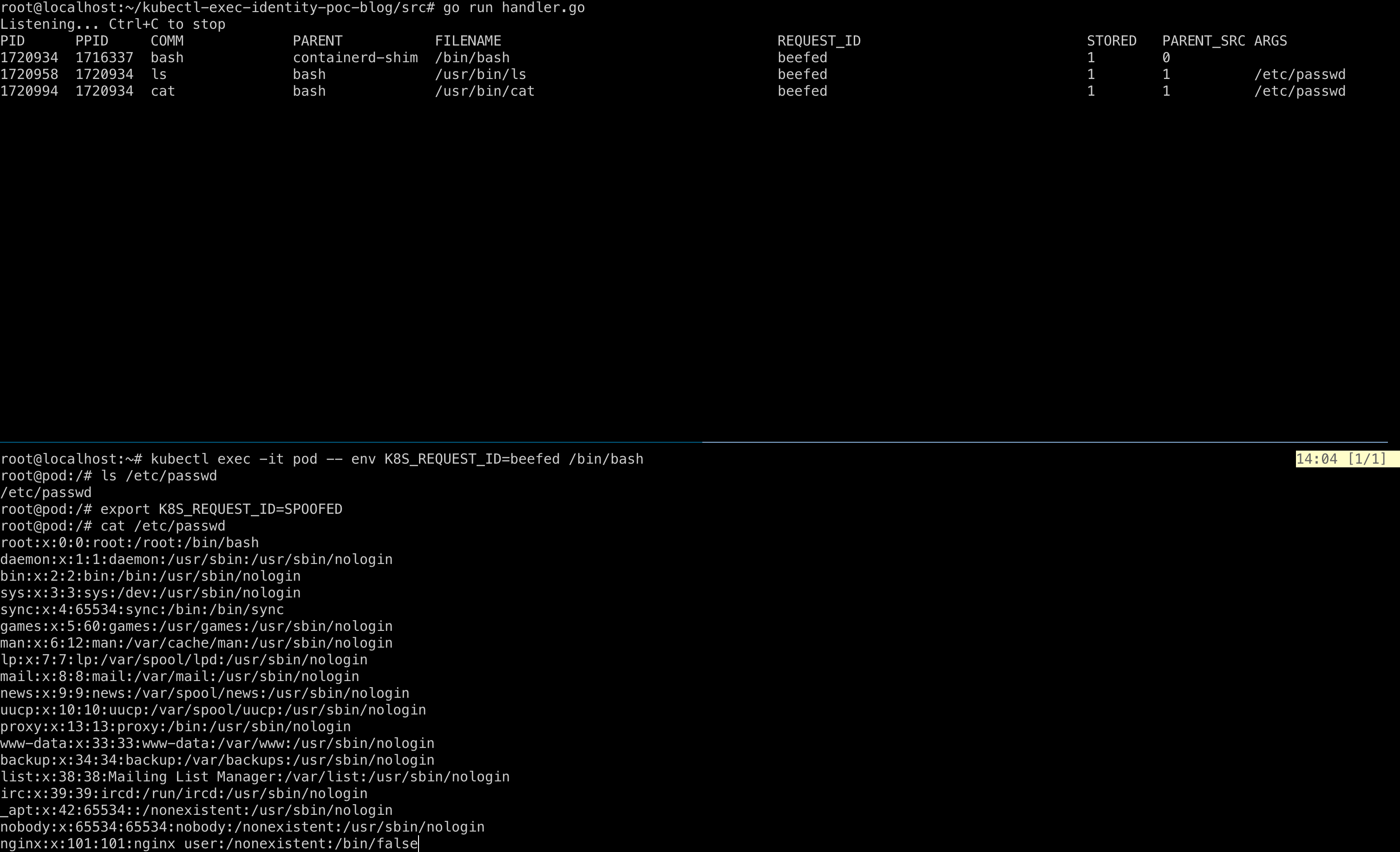 Attempt 4 output: handler now includes argv